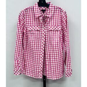 Talbots Women’s Button Down Blouse Shirt Size M Petite Pink Plaid Long Sleeve